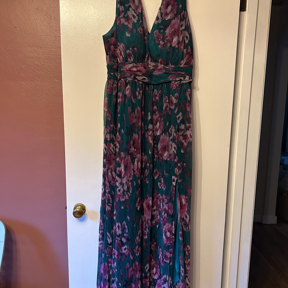 R&M Richards Metallic Floral Maxi Dress